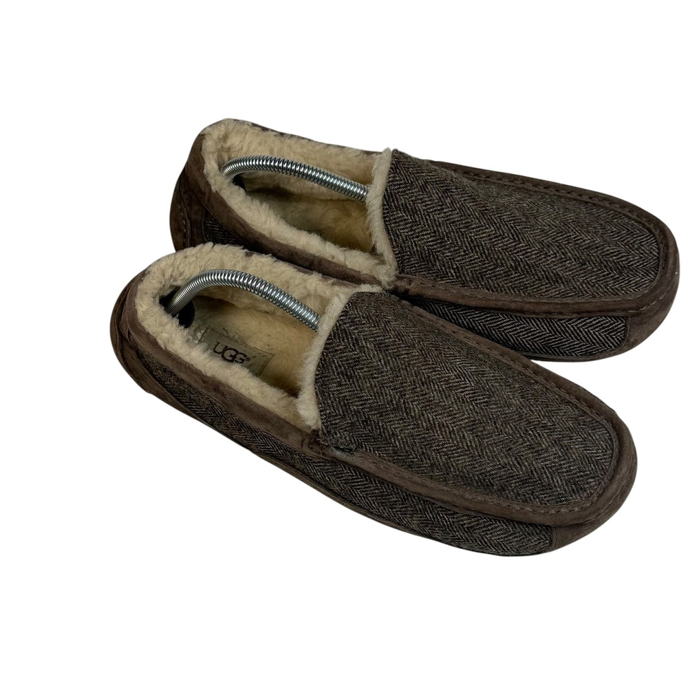 UGG Australia Ascot Tweed Brown Herringbone Slippers Mens 12 1005347 - Picture 4 of 12